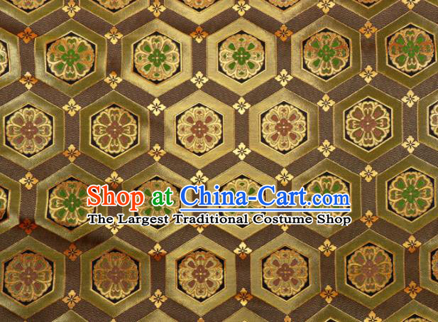 Japanese Traditional Kimono Classical Tortoise Shell Pattern Brown Brocade Damask Asian Japan Satin Drapery Silk Fabric