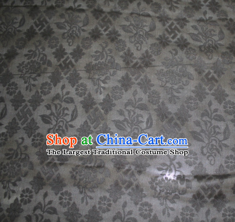 Asian Chinese Cheongsam Classical Flowers Pattern Grey Gambiered Guangdong Gauze Satin Drapery Brocade Traditional Brocade Silk Fabric