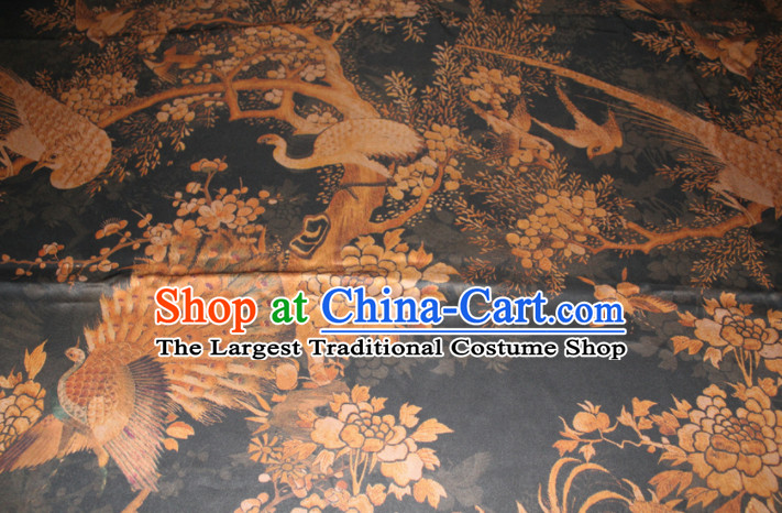 Chinese Traditional Cheongsam Classical Peacock Pattern Black Gambiered Guangdong Gauze Asian Satin Drapery Brocade Silk Fabric