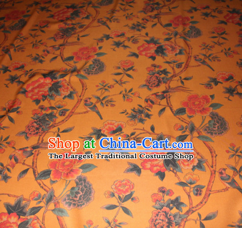 Chinese Traditional Cheongsam Classical Peony Pattern Yellow Gambiered Guangdong Gauze Asian Satin Drapery Brocade Silk Fabric