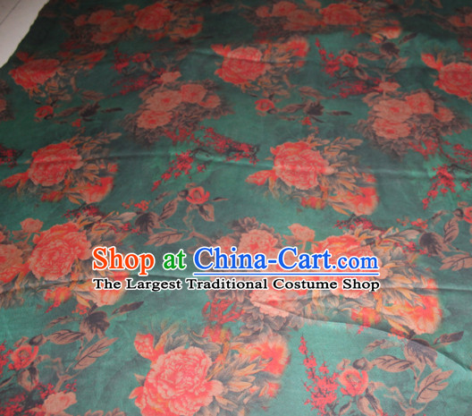 Chinese Traditional Cheongsam Classical Peony Plum Pattern Green Gambiered Guangdong Gauze Asian Satin Drapery Brocade Silk Fabric