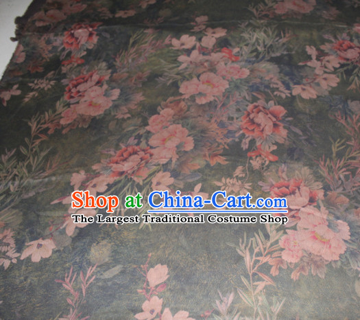 Chinese Traditional Cheongsam Classical Peony Plum Pattern Grey Gambiered Guangdong Gauze Asian Satin Drapery Brocade Silk Fabric