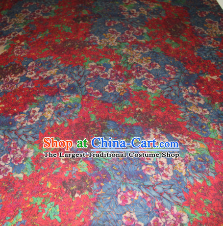 Chinese Traditional Cheongsam Classical Plum Pattern Red Gambiered Guangdong Gauze Asian Satin Drapery Brocade Silk Fabric