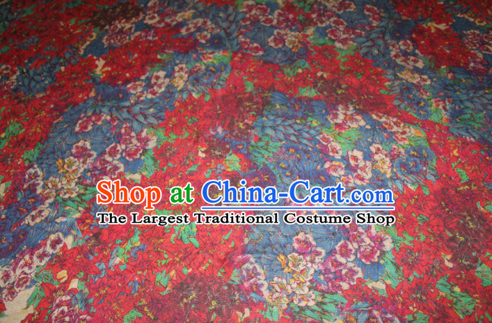 Chinese Traditional Cheongsam Classical Plum Pattern Red Gambiered Guangdong Gauze Asian Satin Drapery Brocade Silk Fabric