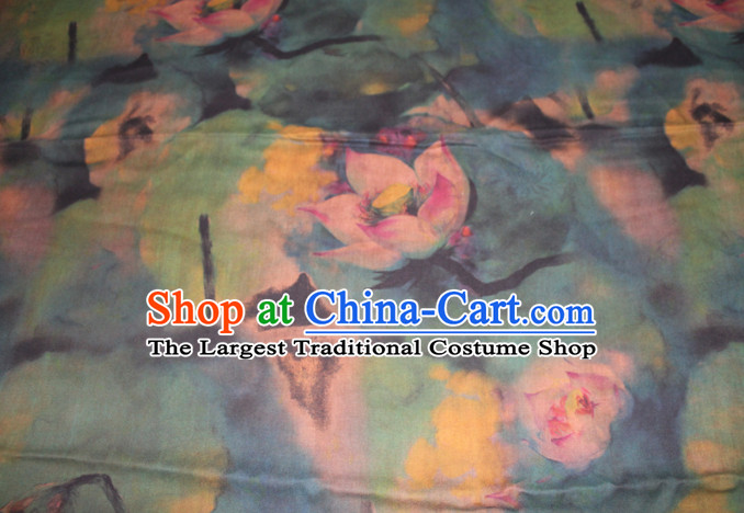 Chinese Traditional Cheongsam Classical Lotus Pattern Green Gambiered Guangdong Gauze Asian Satin Drapery Brocade Silk Fabric