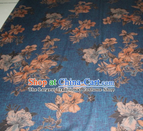 Chinese Traditional Cheongsam Classical Pattern Blue Gambiered Guangdong Gauze Asian Satin Drapery Brocade Silk Fabric