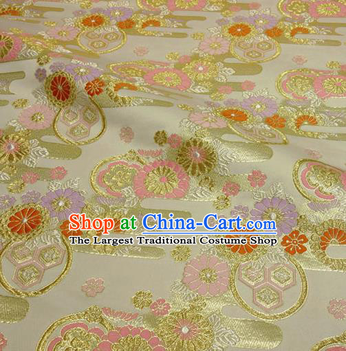 Japanese Traditional Kimono Classical Daisy Pattern Golden Brocade Damask Asian Japan Nishijin Satin Drapery Silk Fabric