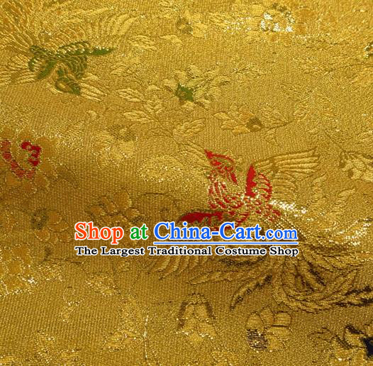Japanese Traditional Kimono Classical Phoenix Peony Pattern Golden Brocade Damask Asian Japan Nishijin Satin Drapery Silk Fabric