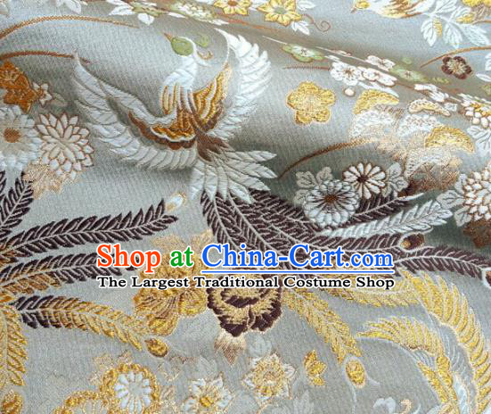 Japanese Traditional Kimono Classical Phoenix Peony Pattern Argent Brocade Damask Asian Japan Nishijin Satin Drapery Silk Fabric