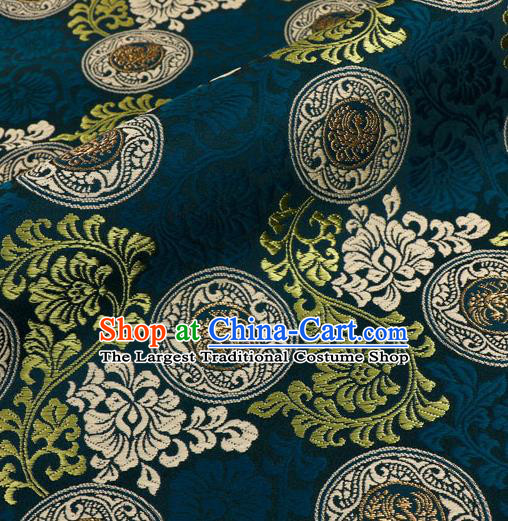 Japanese Traditional Kimono Classical Phoenix Pattern Navy Brocade Damask Asian Japan Nishijin Satin Drapery Silk Fabric