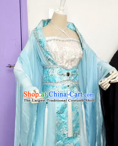 Chinese Cosplay Princess Costume Ancient Goddess Swordswoman Blue Dress for Women