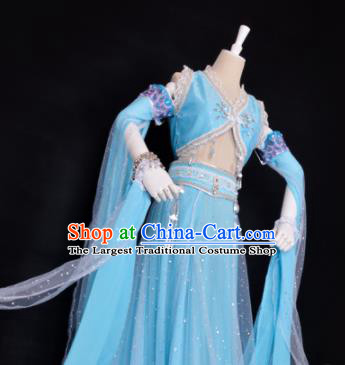 Chinese Cosplay Swordswoman Costume Ancient Goddess Blue Dress for Women