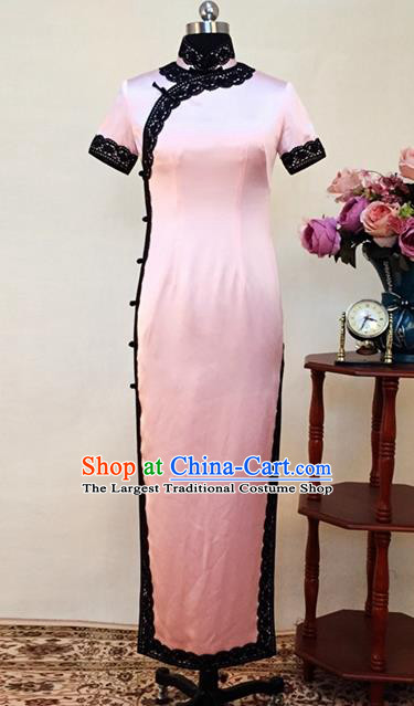 Chinese Traditional Customized Pink Silk Cheongsam National Costume Classical Qipao Dress for Women