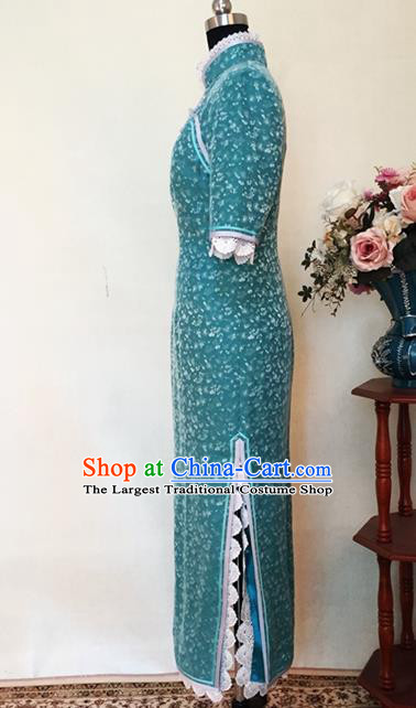 Chinese Traditional Customized Green Cheongsam National Costume Classical Qipao Dress for Women