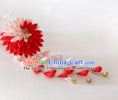 Japanese Traditional Hair Accessories Asian Japan Geisha Red Chrysanthemum Tassel Hairpins for Women