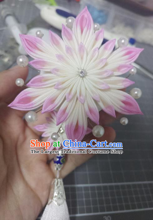 Asian Japan Traditional Geisha Lilac Chrysanthemum Tassel Hairpins Japanese Kimono Hair Accessories for Women