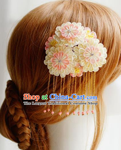 Asian Japan Traditional Geisha Argyroxiphium Beads Tassel Hair Claw Japanese Kimono Hair Accessories for Women