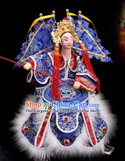 Traditional Chinese Handmade Blue Clothing Takefu Lv Bu Puppet Marionette Puppets String Puppet Wooden Image Arts Collectibles