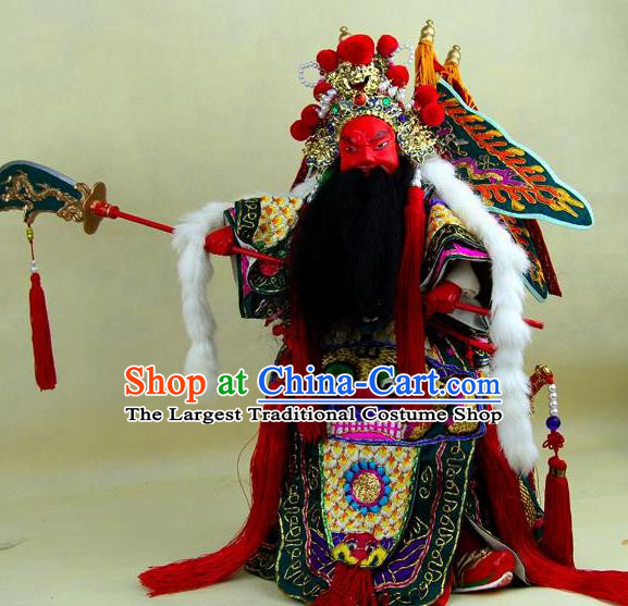 Chinese Traditional Green General Guan Yu Marionette Puppets Handmade Puppet String Puppet Wooden Image Arts Collectibles