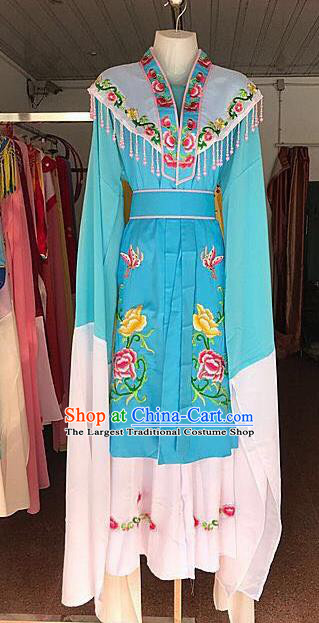 Traditional Chinese Handmade Beijing Opera Diva Costumes Ancient Peri Princess Blue Dress for Women