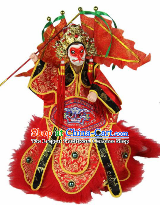 Traditional Chinese Red Handsome Monkey King Marionette Puppets Handmade Puppet String Puppet Wooden Image Arts Collectibles