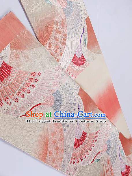 Traditional Japanese Classical Pattern Pink Waistband Kimono Brocade Accessories Yukata Belt for Women