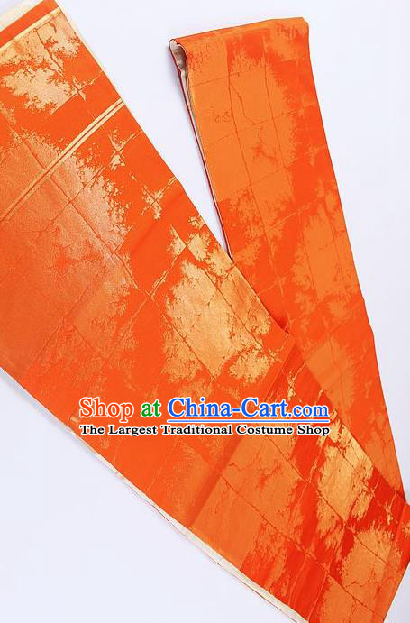 Traditional Japanese Classical Pattern Orange Waistband Kimono Brocade Accessories Yukata Belt for Women