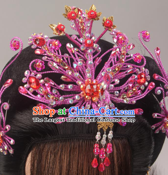 Traditional Chinese Beijing Opera Queen Purple Phoenix Hairpins Hair Accessories Ancient Court Princess Headwear for Women
