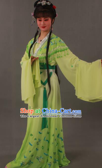 Traditional Chinese Peking Opera Actress Zhu Yingtai Light Green Dress Ancient Aristocratic Miss Costume for Women