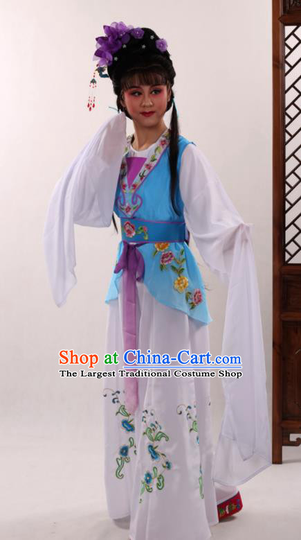 Traditional Chinese Peking Opera Maidservants Blue Dress Ancient Servant Girl Costume for Women