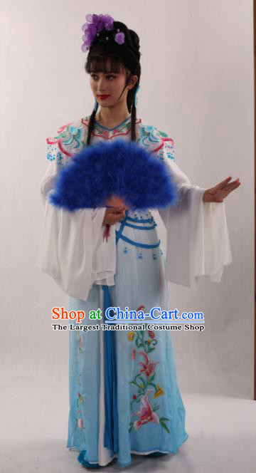 Traditional Chinese Peking Opera Diva Blue Dress Ancient Goddess Princess Costume for Women