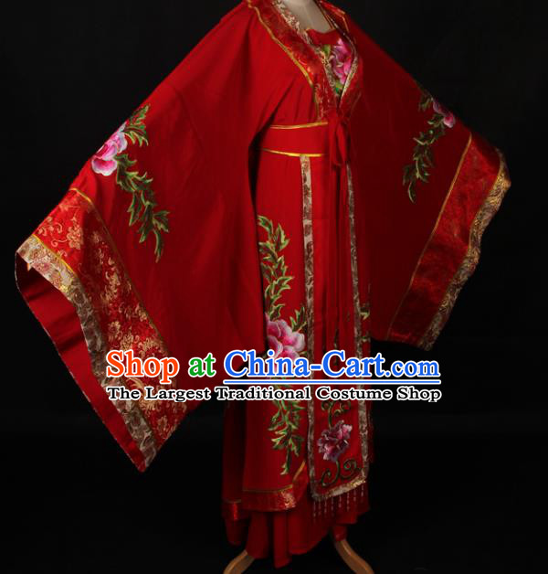 Traditional Chinese Shaoxing Opera Queen Embroidered Red Dress Ancient Peking Opera Diva Costume for Women