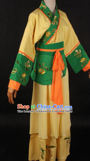 Chinese Traditional Shaoxing Opera Maidservant Yellow Dress Ancient Peking Opera Servant Girl Costume for Women