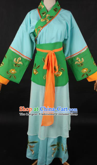 Chinese Traditional Shaoxing Opera Blue Dress Ancient Peking Opera Maidservant Costume for Women