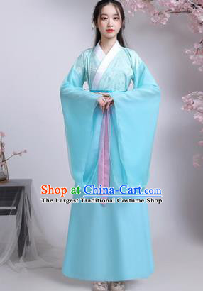 Chinese Ancient Drama Peri Blue Hanfu Dress Traditional Han Dynasty Court Princess Replica Costumes for Women