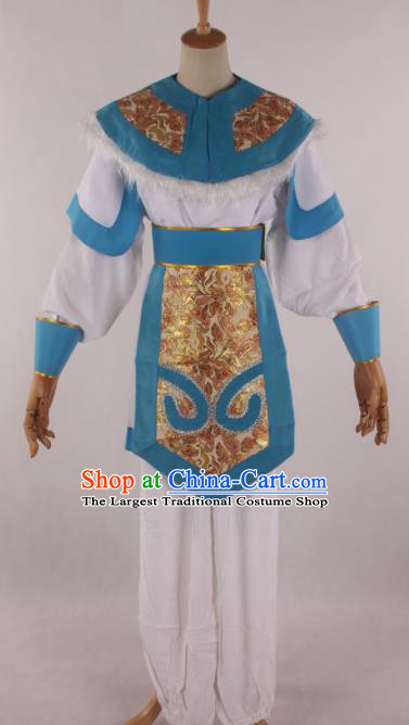 Traditional Chinese Shaoxing Opera Takefu Blue Clothing Ancient Imperial Bodyguard Soldier Costume for Men