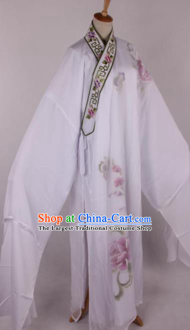 Traditional Chinese Shaoxing Opera Niche Printing White Robe Ancient Gifted Scholar Costume for Men