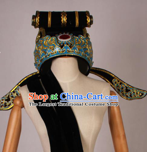 Traditional Chinese Shaoxing Opera Niche Black Hat Ancient Scholar Headwear for Men