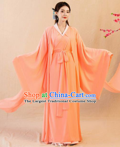 Chinese Ancient Drama Goddess Orange Hanfu Dress Traditional Jin Dynasty Princess Replica Costumes for Women
