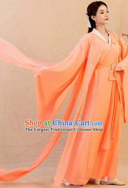 Chinese Ancient Drama Goddess Orange Hanfu Dress Traditional Jin Dynasty Princess Replica Costumes for Women