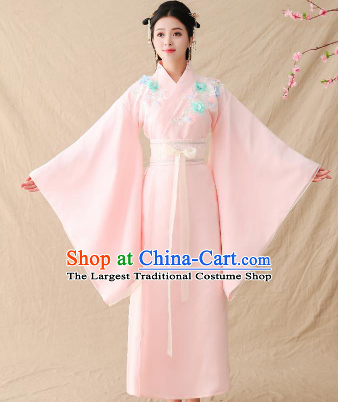 Chinese Ancient Drama Court Princess Pink Hanfu Dress Traditional Jin Dynasty Palace Lady Replica Costumes for Women