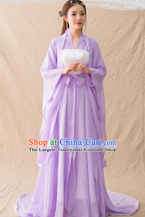 Chinese Ancient Drama Peri Goddess Purple Hanfu Dress Traditional Han Dynasty Court Princess Replica Costumes for Women