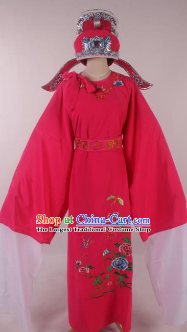 Traditional Chinese Shaoxing Opera Niche Embroidered Peony Rosy Robe Ancient Nobility Childe Costume for Men