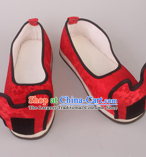 Traditional Chinese Beijing Opera Wedding Hanfu Red Shoes Handmade Ancient Princess Blood Stained Shoes for Women