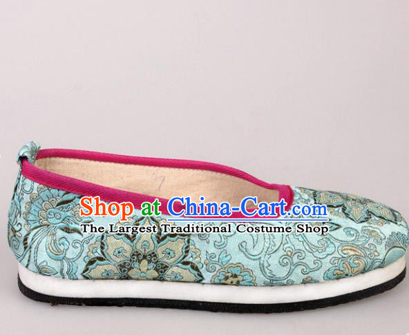 Traditional Chinese Beijing Opera Hanfu Blue Shoes Handmade Ancient Princess Blood Stained Shoes for Women