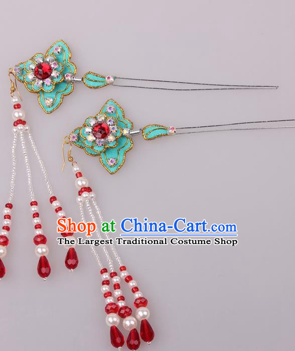 Traditional Chinese Shaoxing Opera Diva Green Hairpins Ancient Princess Hair Accessories Headwear for Women