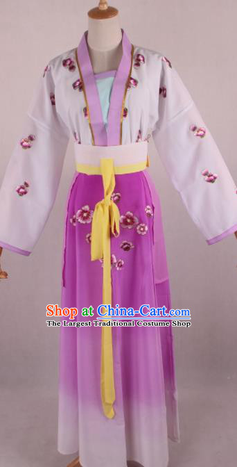 Chinese Beijing Opera Village Girl Purple Dress Ancient Traditional Peking Opera Maidservant Costume for Women