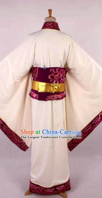 Traditional Chinese Shaoxing Opera Niche Embroidered White Clothing Ancient Han Dynasty Minister Costume for Men