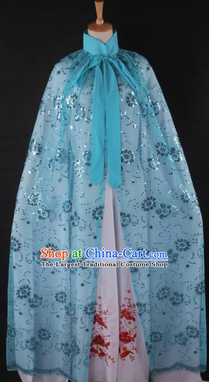 Professional Chinese Beijing Opera Swordswoman Blue Cloak Ancient Traditional Peking Opera Diva Costume for Women