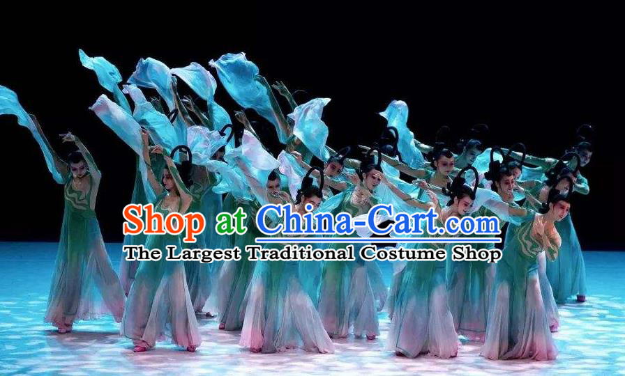 Traditional Chinese Classical Dance Fen Mo Costume Beautiful Dance Green Dress for Women